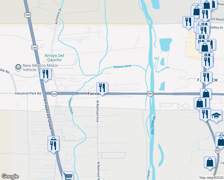 map of restaurants, bars, coffee shops, grocery stores, and more near 701 Angel Duran Drive in Española