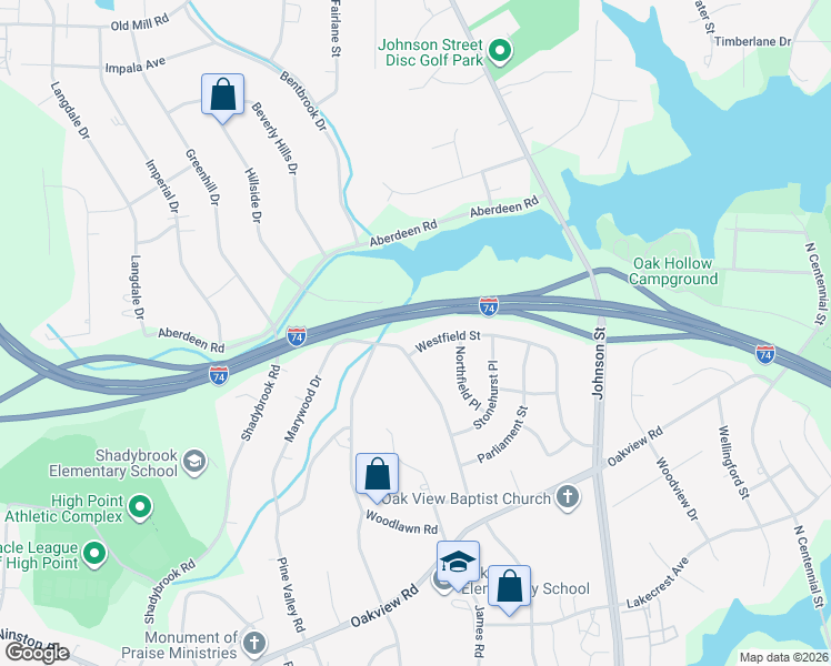 map of restaurants, bars, coffee shops, grocery stores, and more near 3707 Rolling Road in High Point