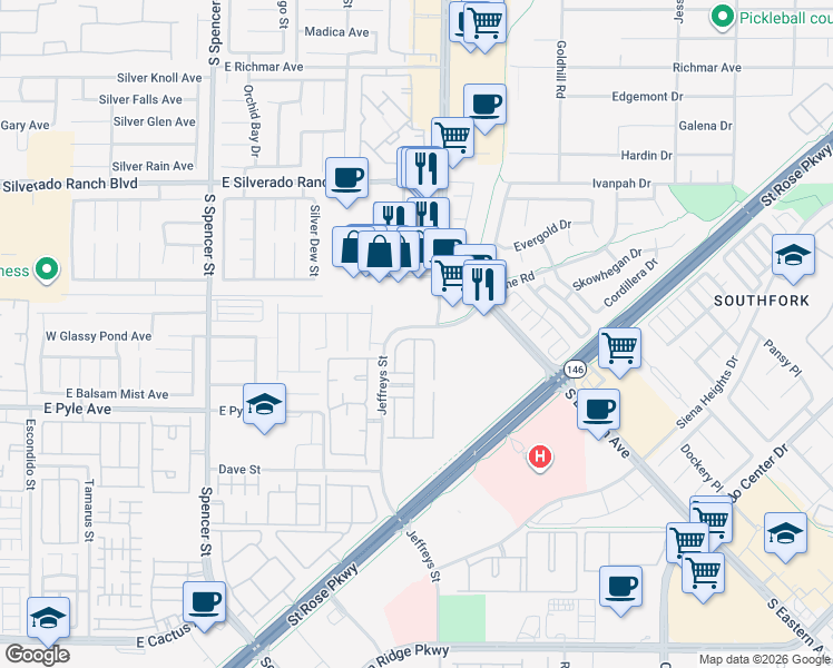 map of restaurants, bars, coffee shops, grocery stores, and more near 2348 Yellowstone Creek Drive in Las Vegas