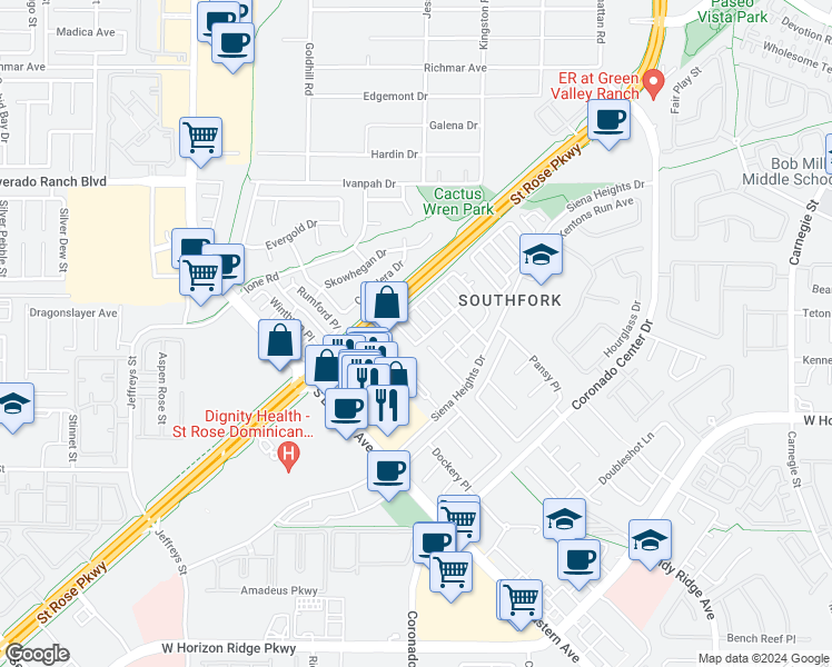 map of restaurants, bars, coffee shops, grocery stores, and more near 509 Chestnut View Place in Henderson
