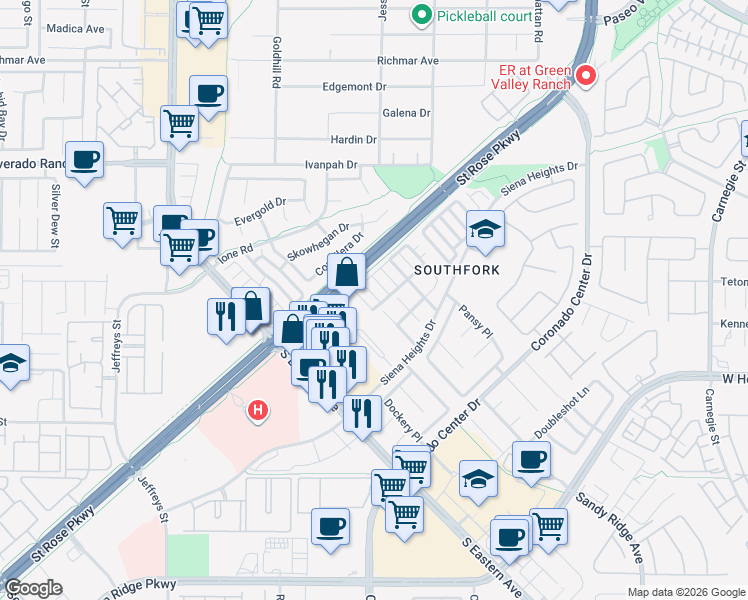 map of restaurants, bars, coffee shops, grocery stores, and more near 509 Chestnut View Place in Henderson