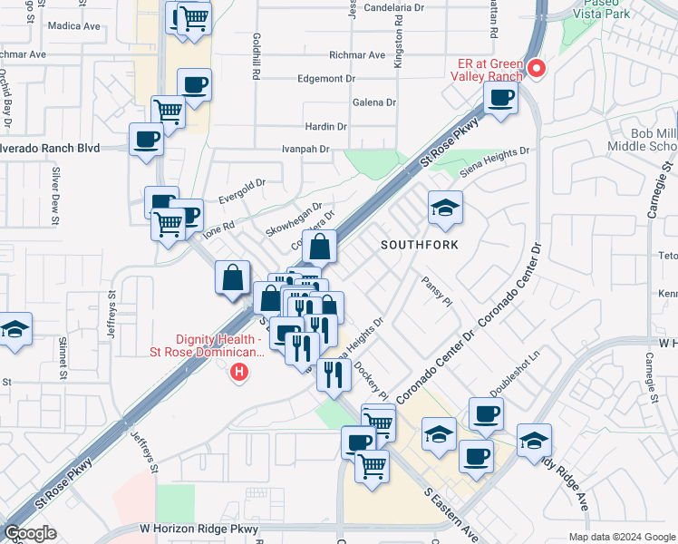 map of restaurants, bars, coffee shops, grocery stores, and more near 506 Tallulah Place in Henderson