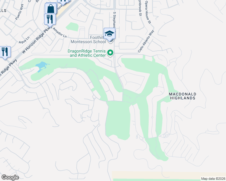 map of restaurants, bars, coffee shops, grocery stores, and more near 590 Lairmont Place in Henderson