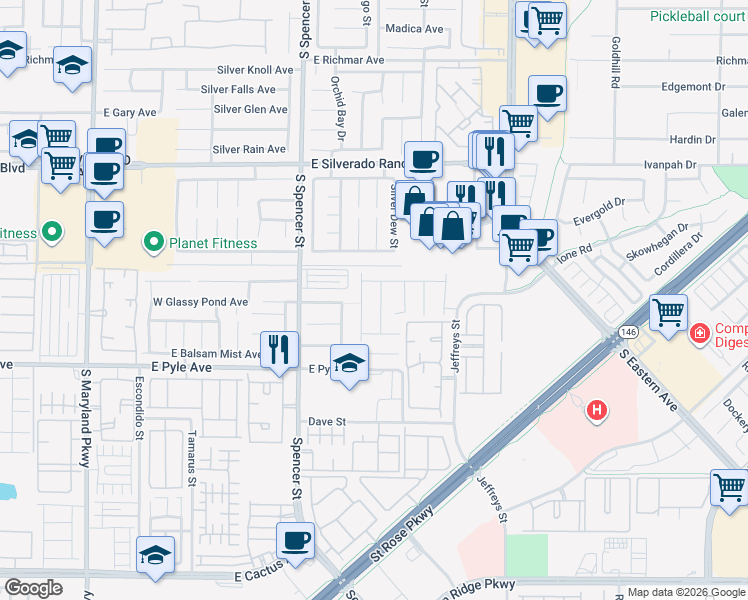 map of restaurants, bars, coffee shops, grocery stores, and more near 1965 Dragonslayer Avenue in Las Vegas
