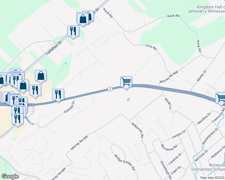 map of restaurants, bars, coffee shops, grocery stores, and more near 6334 Clinton Highway in Knoxville