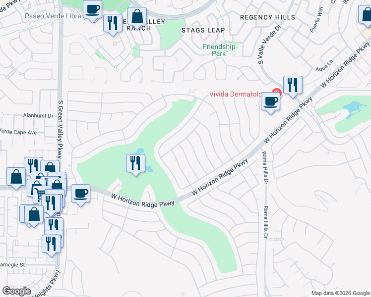map of restaurants, bars, coffee shops, grocery stores, and more near 474 Dalgreen Place in Henderson