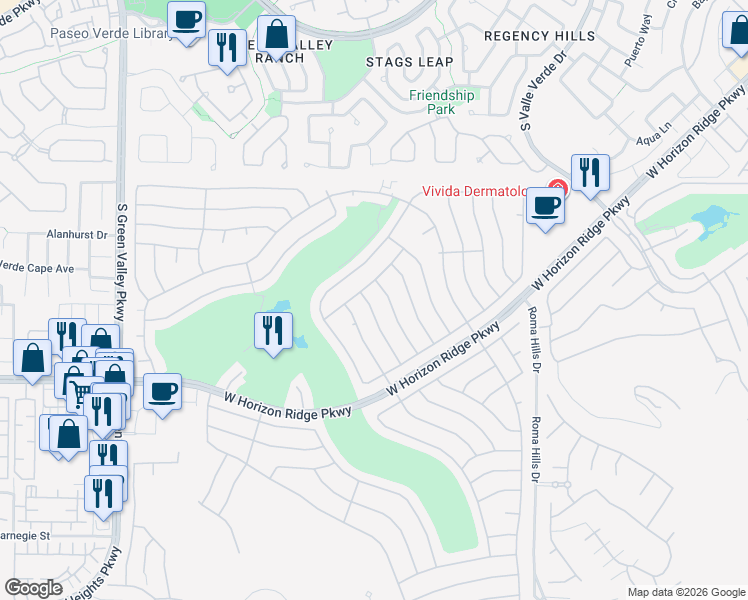 map of restaurants, bars, coffee shops, grocery stores, and more near 474 Dalgreen Place in Henderson