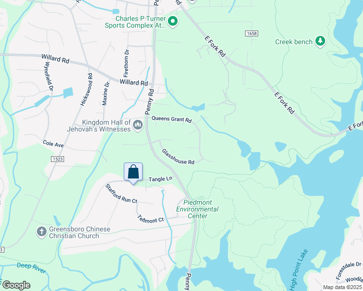 map of restaurants, bars, coffee shops, grocery stores, and more near 4053 Gunsmith Court in Jamestown