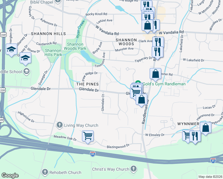 map of restaurants, bars, coffee shops, grocery stores, and more near 706 Glendale Drive in Greensboro