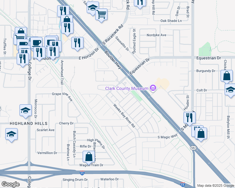 map of restaurants, bars, coffee shops, grocery stores, and more near 520 Moses Lake Court in Henderson