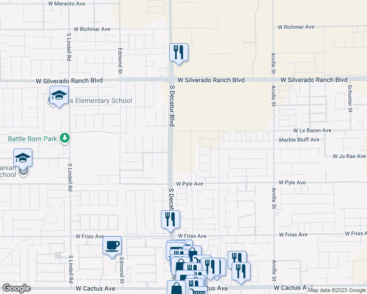 map of restaurants, bars, coffee shops, grocery stores, and more near 10030 South Decatur Boulevard in Las Vegas