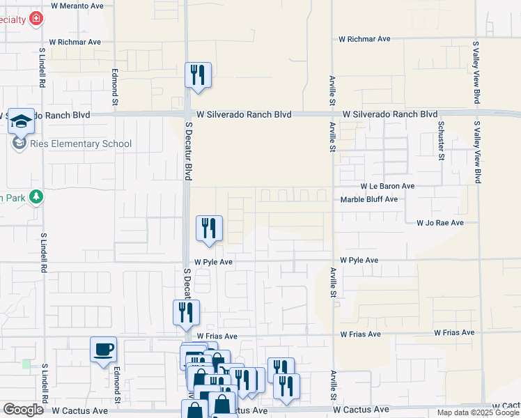 map of restaurants, bars, coffee shops, grocery stores, and more near 4611 West Le Baron Avenue in Las Vegas