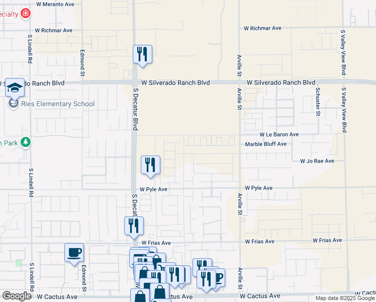 map of restaurants, bars, coffee shops, grocery stores, and more near 4611 West Le Baron Avenue in Las Vegas