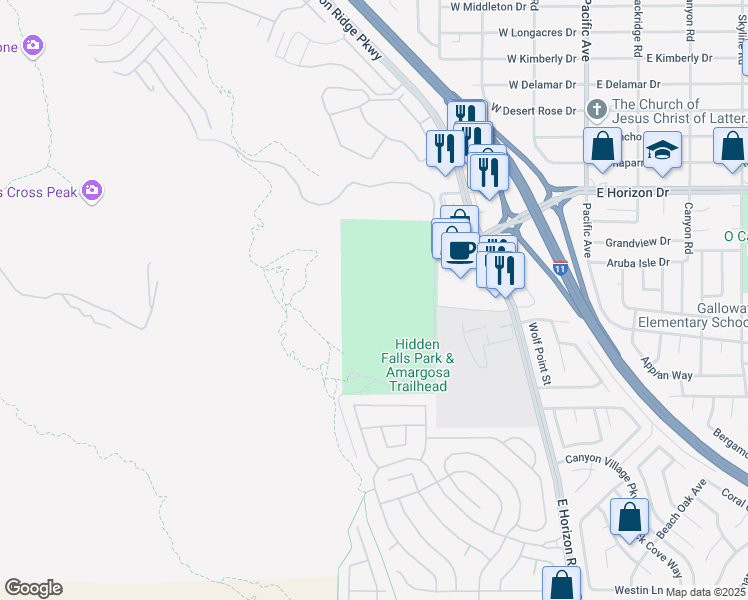 map of restaurants, bars, coffee shops, grocery stores, and more near 281 West Horizon Drive in Henderson