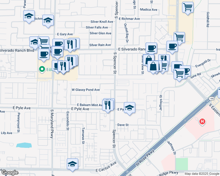 map of restaurants, bars, coffee shops, grocery stores, and more near 1752 East Quartz Landing Avenue in Las Vegas
