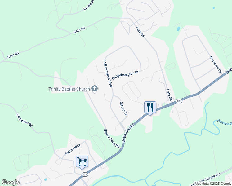 map of restaurants, bars, coffee shops, grocery stores, and more near 7541 Saint Baron Way in Powell