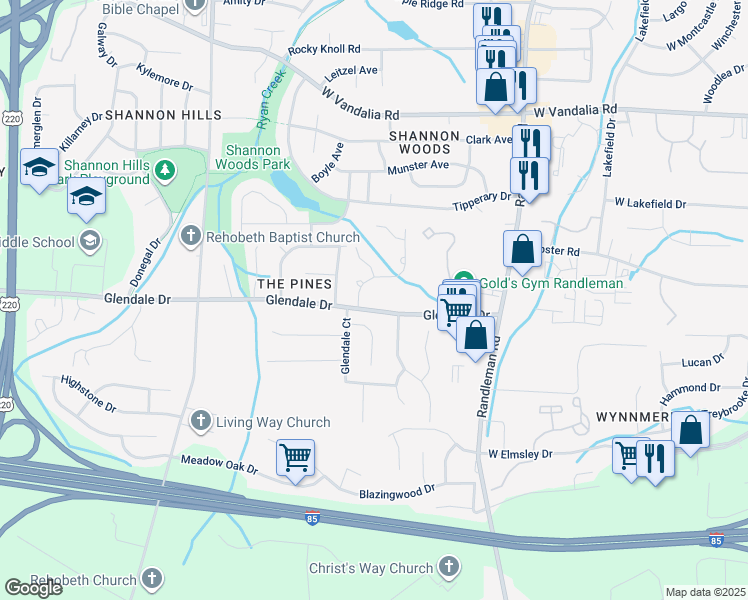 map of restaurants, bars, coffee shops, grocery stores, and more near 706 Glendale Drive in Greensboro