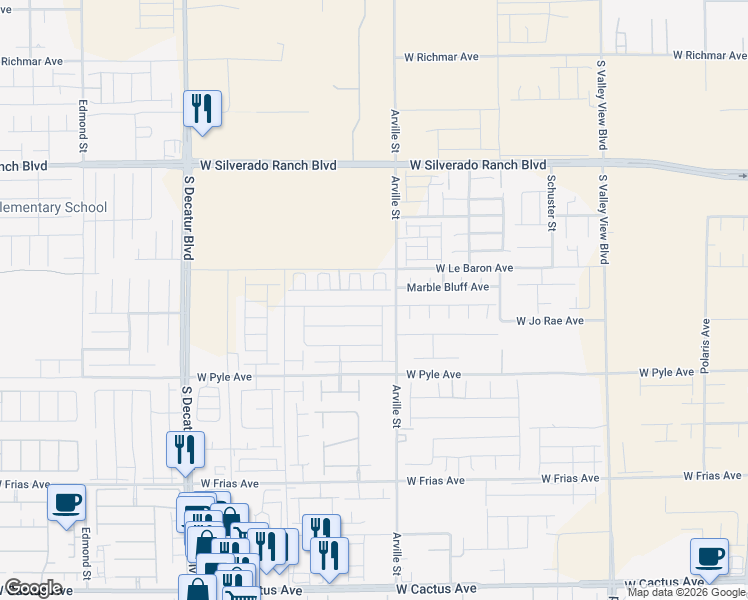 map of restaurants, bars, coffee shops, grocery stores, and more near 4440 Bayley Skye Avenue in Las Vegas
