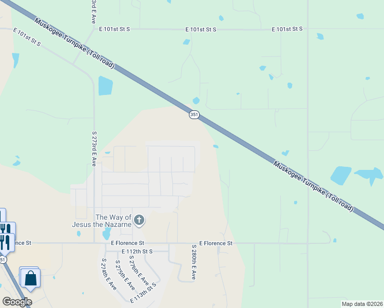 map of restaurants, bars, coffee shops, grocery stores, and more near Muskogee Turnpike in Coweta