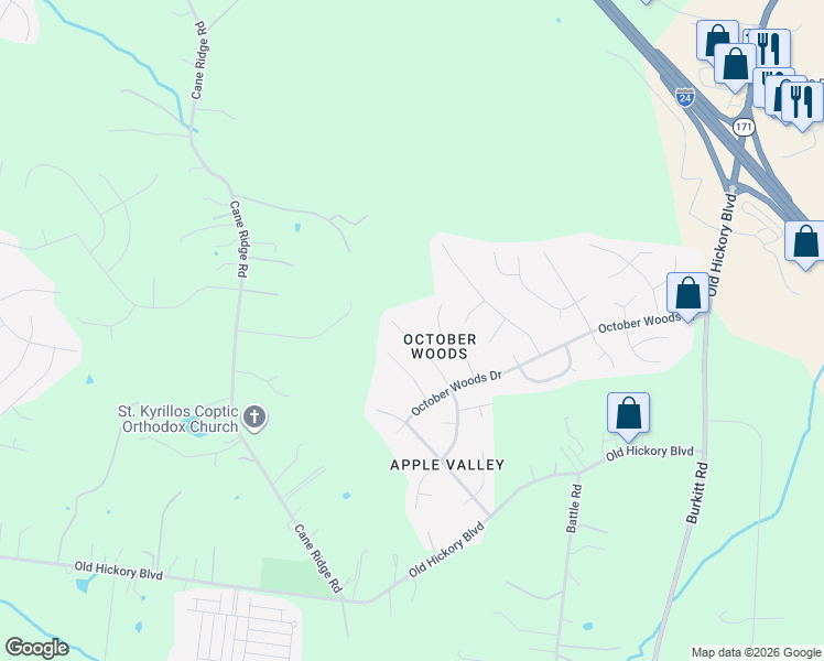 map of restaurants, bars, coffee shops, grocery stores, and more near 4545 Red Bark Court in Nashville