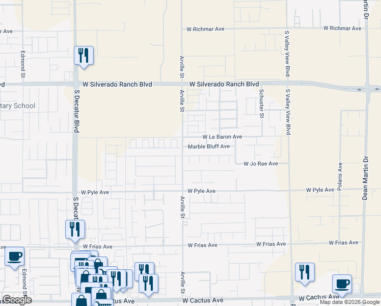 map of restaurants, bars, coffee shops, grocery stores, and more near 4358 Bayley Skye Avenue in Las Vegas