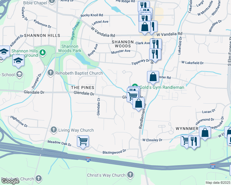 map of restaurants, bars, coffee shops, grocery stores, and more near 700 Glendale Drive in Greensboro