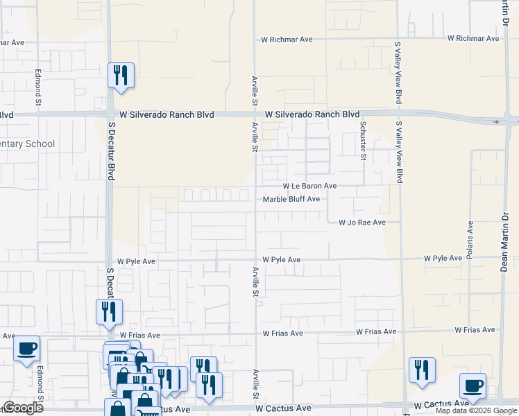 map of restaurants, bars, coffee shops, grocery stores, and more near 4388 Bayley Skye Avenue in Las Vegas