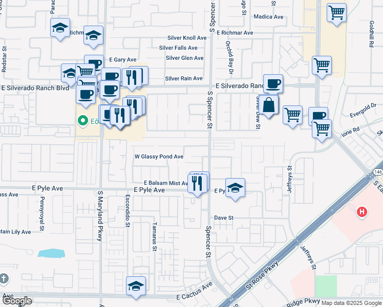 map of restaurants, bars, coffee shops, grocery stores, and more near 1672 East Quartz Landing Avenue in Las Vegas