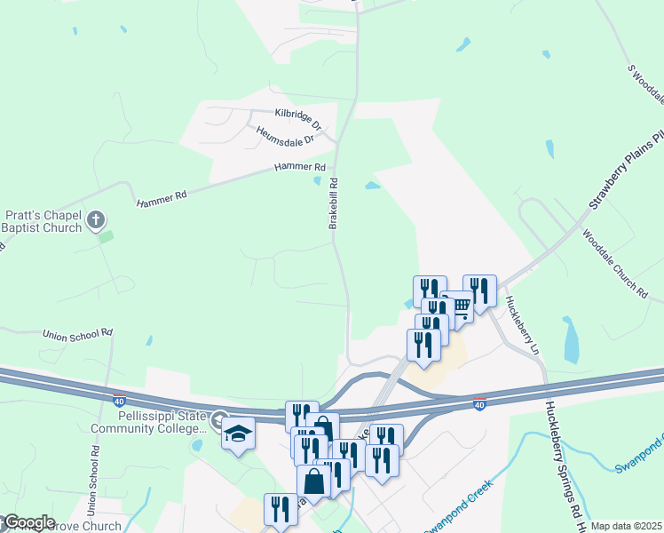 map of restaurants, bars, coffee shops, grocery stores, and more near 601 Brakebill Road in Knoxville