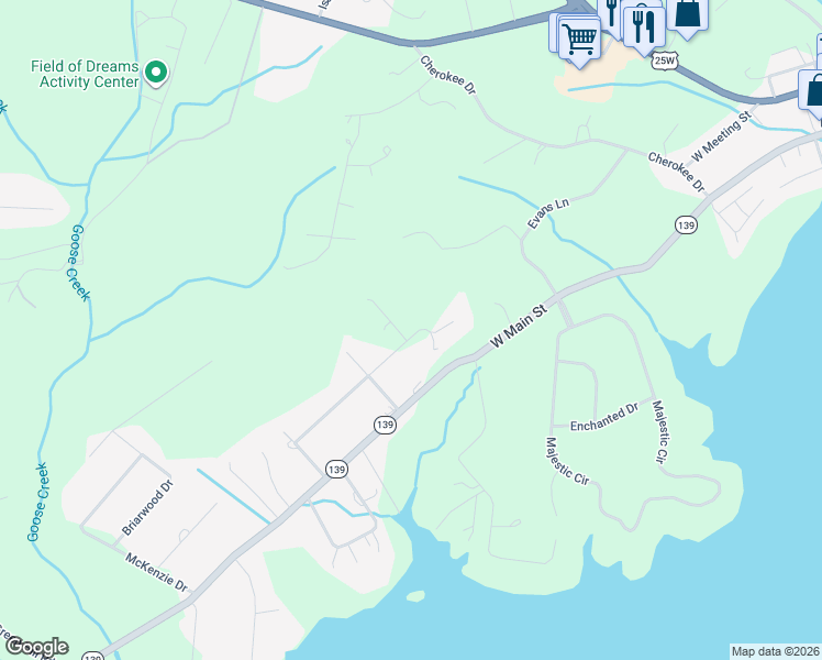 map of restaurants, bars, coffee shops, grocery stores, and more near 901-975 E Cross Rd in Dandridge