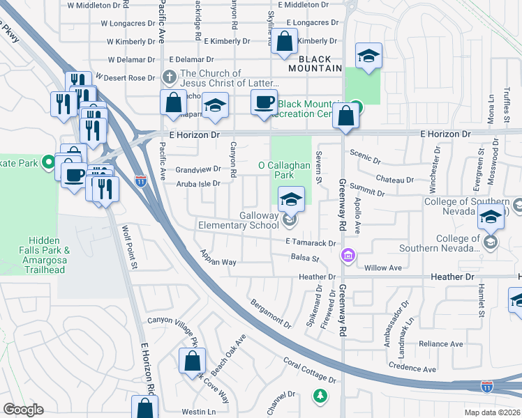 map of restaurants, bars, coffee shops, grocery stores, and more near 693 Scenic Tierra Lane in Henderson
