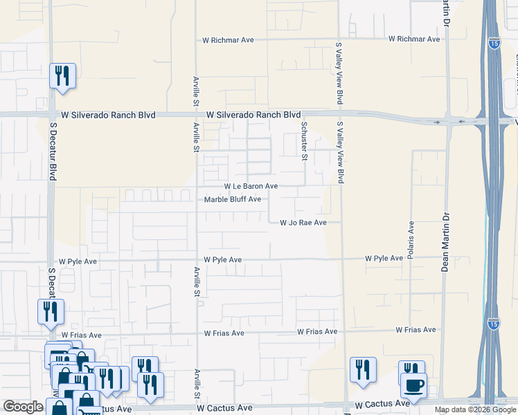 map of restaurants, bars, coffee shops, grocery stores, and more near 4138 Bayley Skye Avenue in Las Vegas