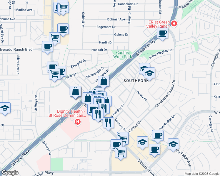 map of restaurants, bars, coffee shops, grocery stores, and more near 505 Chestnut View Place in Henderson