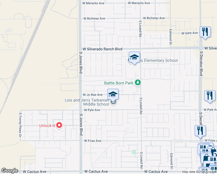 map of restaurants, bars, coffee shops, grocery stores, and more near 5807 Rockway Glen Avenue in Las Vegas