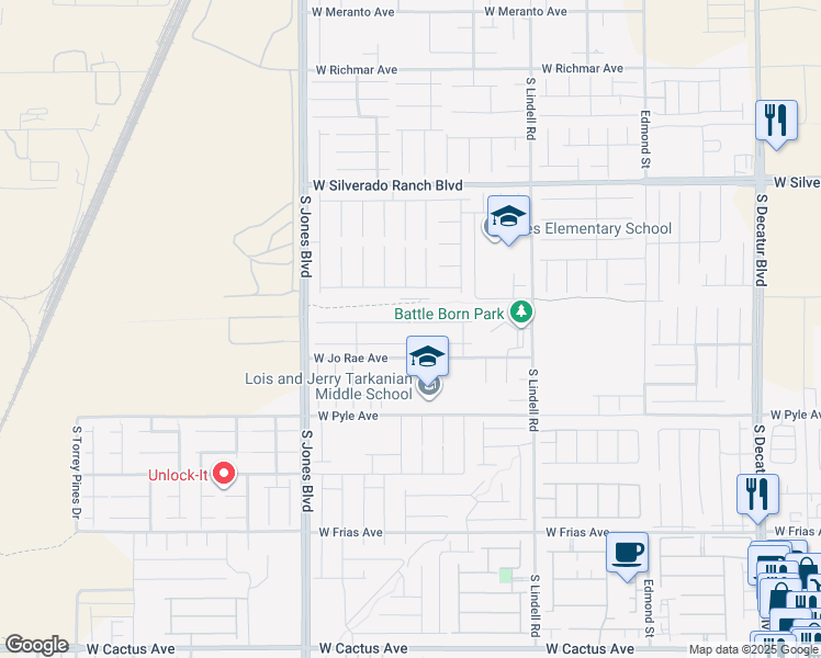 map of restaurants, bars, coffee shops, grocery stores, and more near 5807 Rockway Glen Avenue in Las Vegas