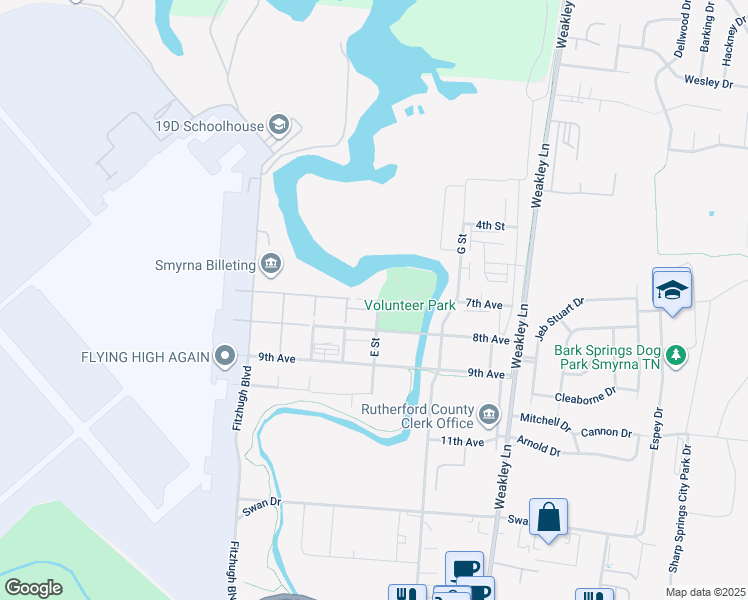 map of restaurants, bars, coffee shops, grocery stores, and more near 7th Avenue in Smyrna