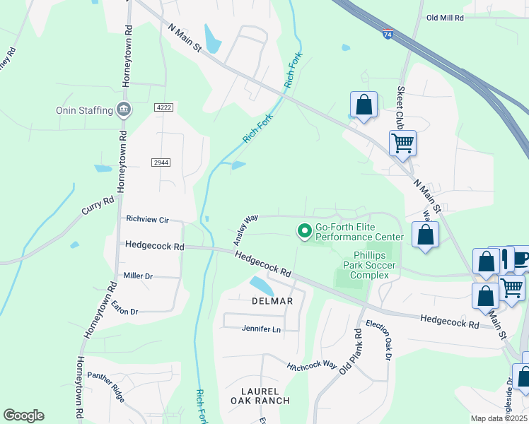 map of restaurants, bars, coffee shops, grocery stores, and more near 658 Ansley Way in High Point