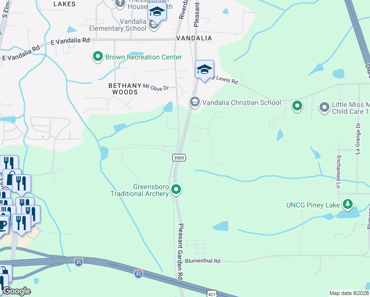 map of restaurants, bars, coffee shops, grocery stores, and more near 4011 Pleasant Garden Road in Greensboro