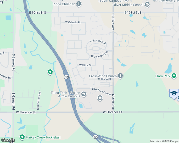 map of restaurants, bars, coffee shops, grocery stores, and more near 4129 South Tamarack Avenue West in Broken Arrow