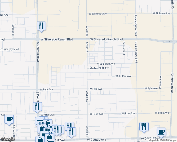 map of restaurants, bars, coffee shops, grocery stores, and more near 4388 Bayley Skye Avenue in Las Vegas