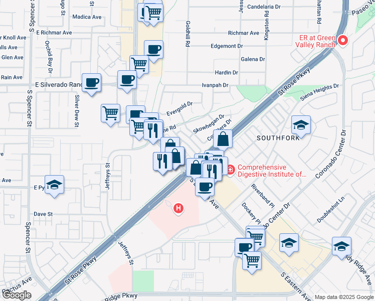 map of restaurants, bars, coffee shops, grocery stores, and more near 448 Winthrop Place in Henderson
