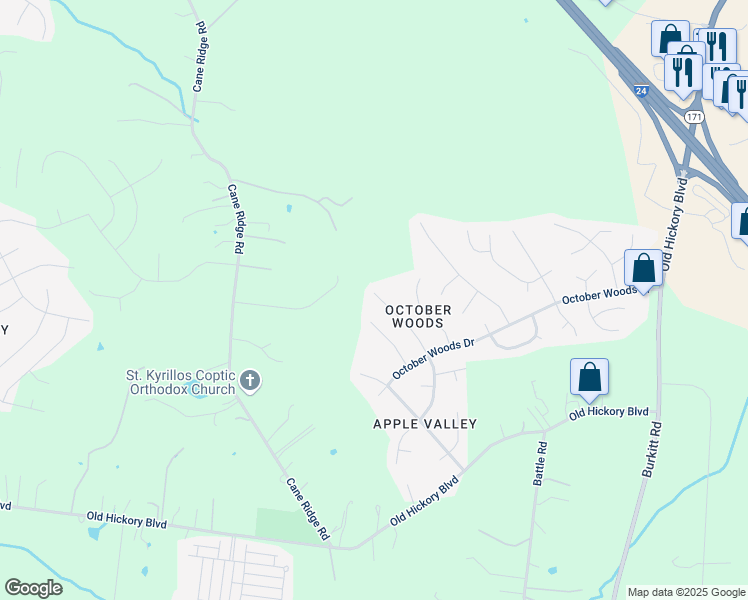 map of restaurants, bars, coffee shops, grocery stores, and more near 7108 Smokey Hill Road in Nashville