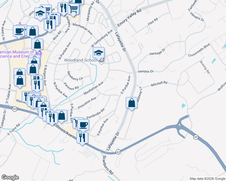 map of restaurants, bars, coffee shops, grocery stores, and more near 107 Nasson Lane in Oak Ridge