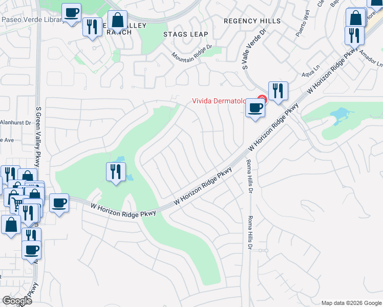 map of restaurants, bars, coffee shops, grocery stores, and more near 1997 High Mesa Drive in Henderson