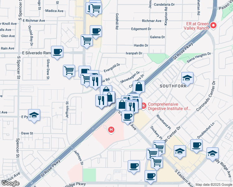 map of restaurants, bars, coffee shops, grocery stores, and more near 448 Winthrop Place in Henderson