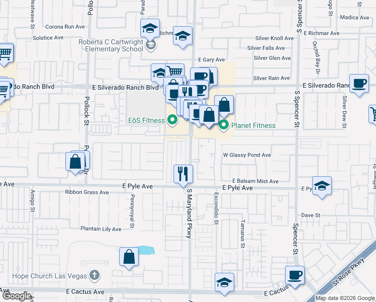 map of restaurants, bars, coffee shops, grocery stores, and more near 9944 Swimming Hole Street in Las Vegas