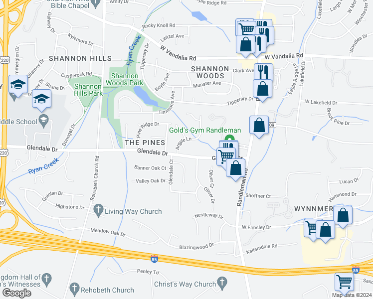 map of restaurants, bars, coffee shops, grocery stores, and more near 704 Glendale Drive in Greensboro