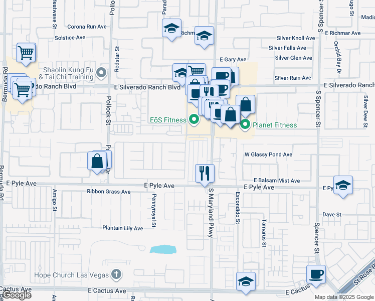 map of restaurants, bars, coffee shops, grocery stores, and more near 9957 Fine Fern Street in Las Vegas