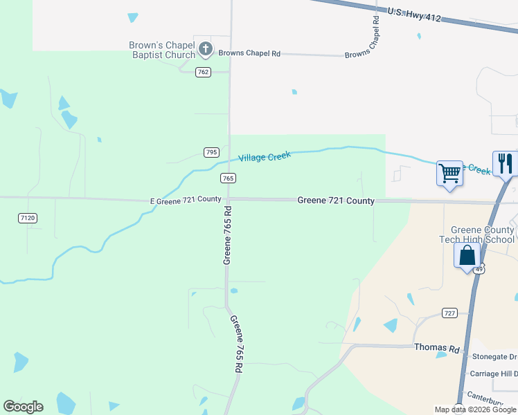 map of restaurants, bars, coffee shops, grocery stores, and more near W Greene County Rd in Paragould
