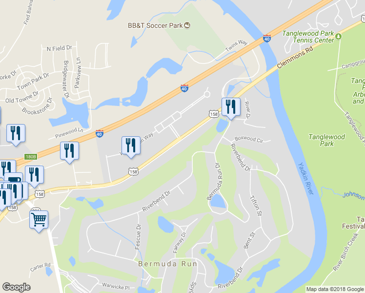 map of restaurants, bars, coffee shops, grocery stores, and more near 223 Ivy Circle in Advance